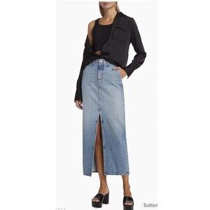 Derek Lam 10 Crosby High Waist Maxi Long Denim Skirt Thigh-High Slit Size 29 NWT